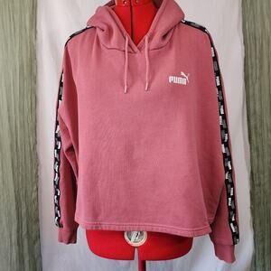 Puma Pink Cropped Hooded Sweater Long sleeve Confort Woman's Size XL
